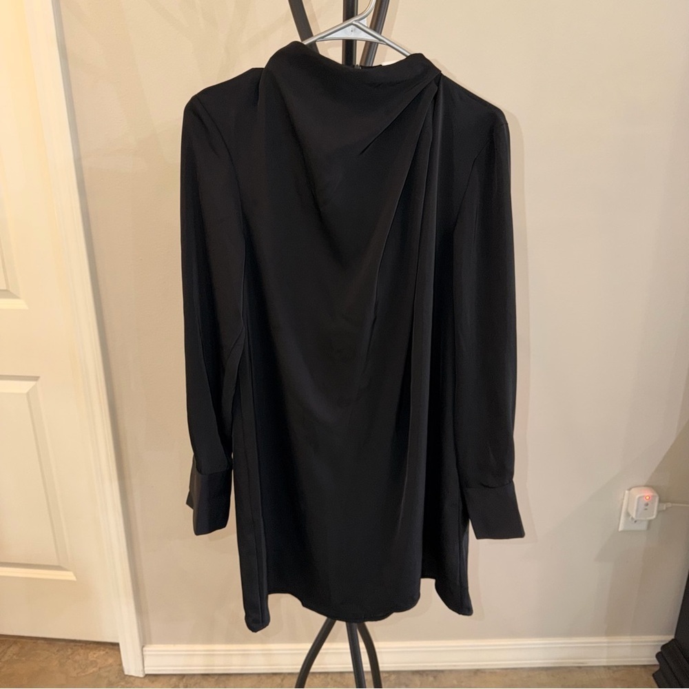 H&M NWT Black Draped Neck Mini Shift Dress Long Sleeve Size XS